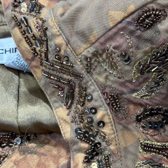 Chicos Beaded Jacket Size 2 US L Brown Netted Open Front Sequin Overlay FLAW - Picture 7 of 7